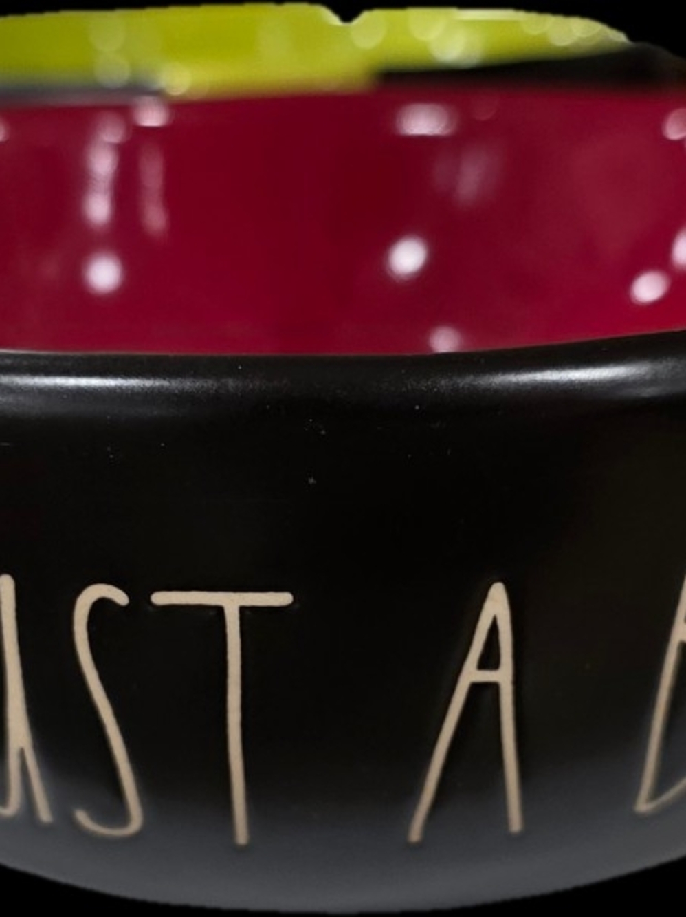Rae Dunn Black Ceramic Decorative Bowl with Deep Red Interior
